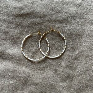 ✨ GOLD PLATED BEADED HOOP EARRINGS 1.5”